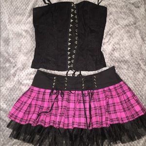 Corset top and school girl skirt